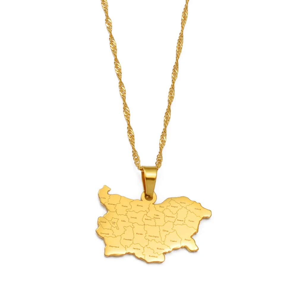 Anniyo Republic of Bulgaria Map Pendant Necklaces Jewelry for Women Girls #258121