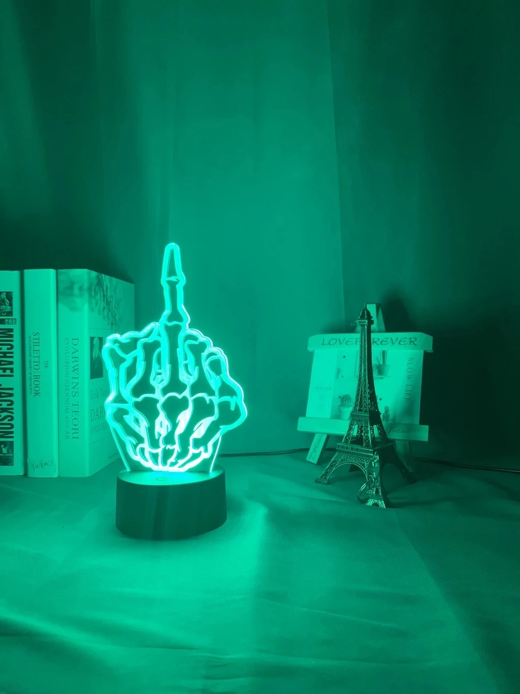 Acrylic 3d Lamp Middle Finger Skull Nightlight for Adult Boys Office Room Decoration Atmosphere Color Changing Led Night Light