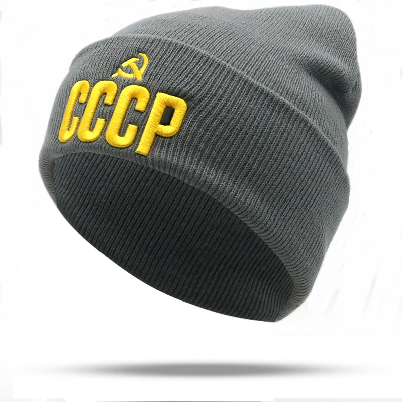 3D embroidery CCCP USSR knitted beanie cap flexible cotton bone casual caps women fashion beanies men winter hats warm wholesale