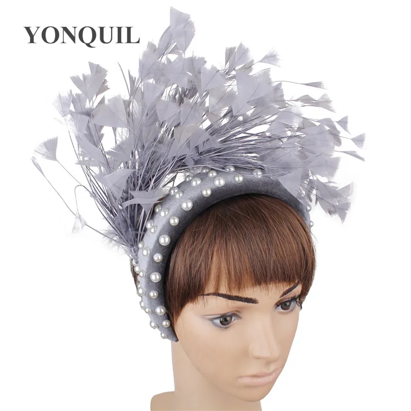 Diadema de novia de boda de moda, diadema de plumas de lujo, accesorios para el cabello Millinery con decoración de pétalos, accesorios para el cabello