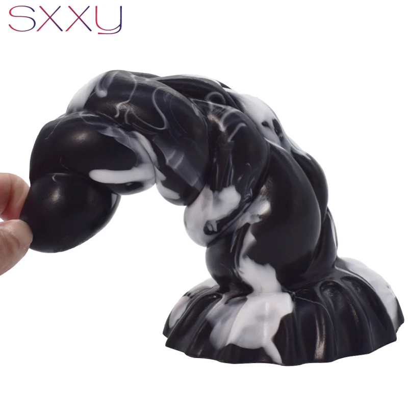 SXXY Curve Anal Toys for Men Women Liquid Silicone Fantasy Butt Plug Monster Beaded Realistic Dildo Sex Shop G Spot Masturbate