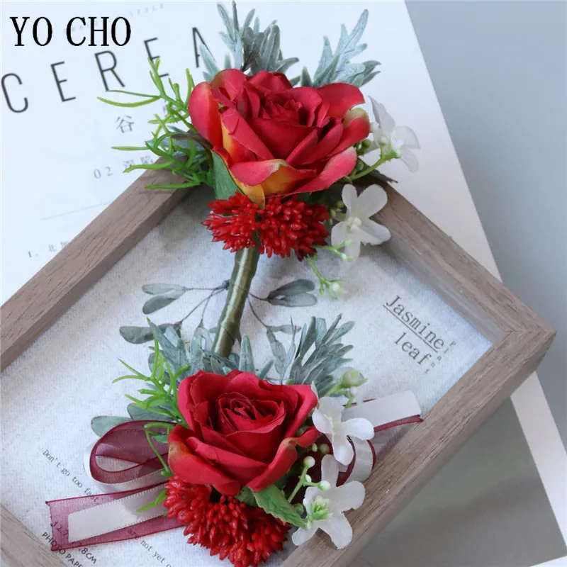 Festa de casamento baile corsage noivo boutonieres damas de honra pulseira de pulso casamento flor irmã pulso corsage masculino terno boutonniere