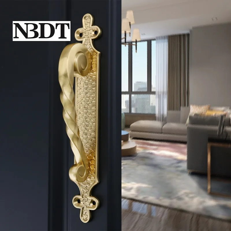 

European Brushed Antique Solid Brass Door Pull Cross Design Mounting Plate Twisted Bow Bar