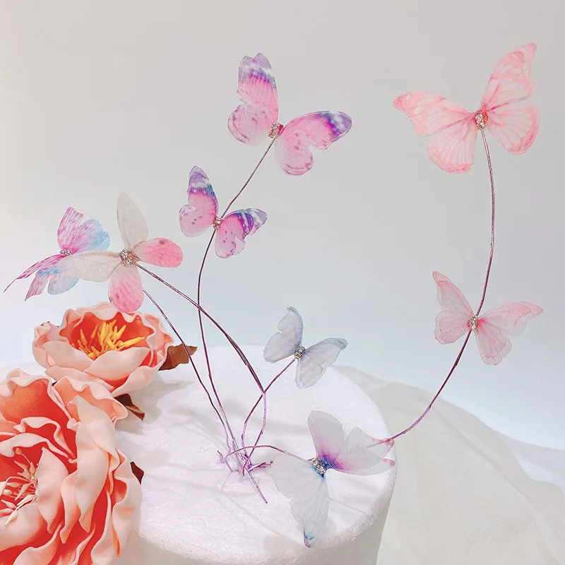 زينة كعكة عيد الميلاد على شكل فراشة وردية ثلاثية الأبعاد ، جديدة ، زينة كب كيك لحفلات استقبال المولود الجديد والزفاف والحلوى