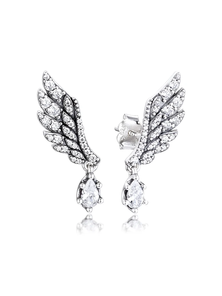 

925 Sterling Silver Jewelry Dangling Angel Wing Earrings Free Shipping