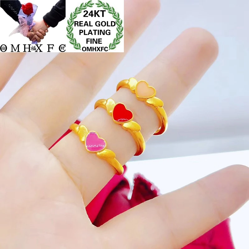 OMHXFC Jewelry Wholesale YM165 European Fashion Woman Girl Party Birthday Wedding Gift Color-changing Heart 24KT Gold Ring 1PC