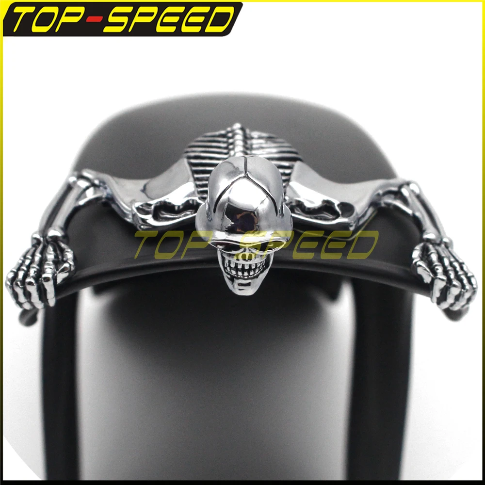 Chrome Skull Ornament Headlight Visor Skeleton Fender Mudguard Curved Housing Figure Graph Decorative Emblem 4.5