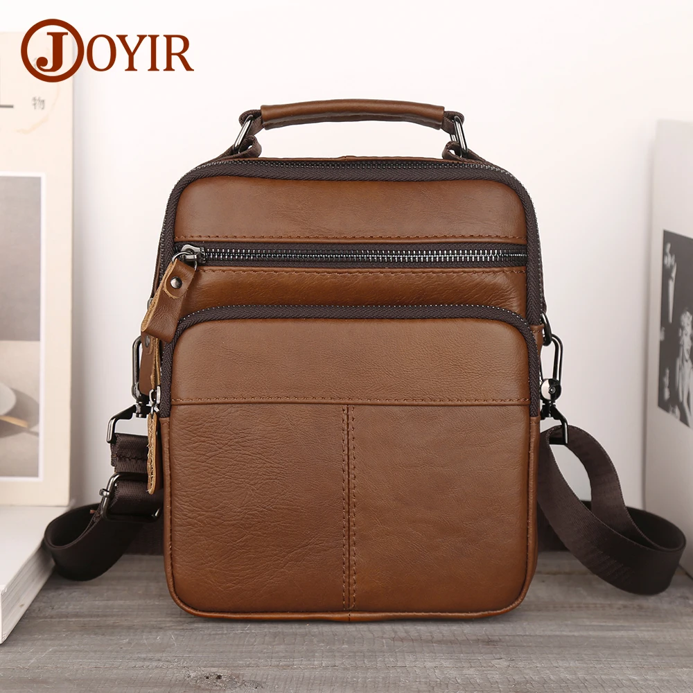 JOYIR Genuine Leather Messenger Bag Men's Shoulder Bags Flap Small Male Man Crossbody Bags for 7.9