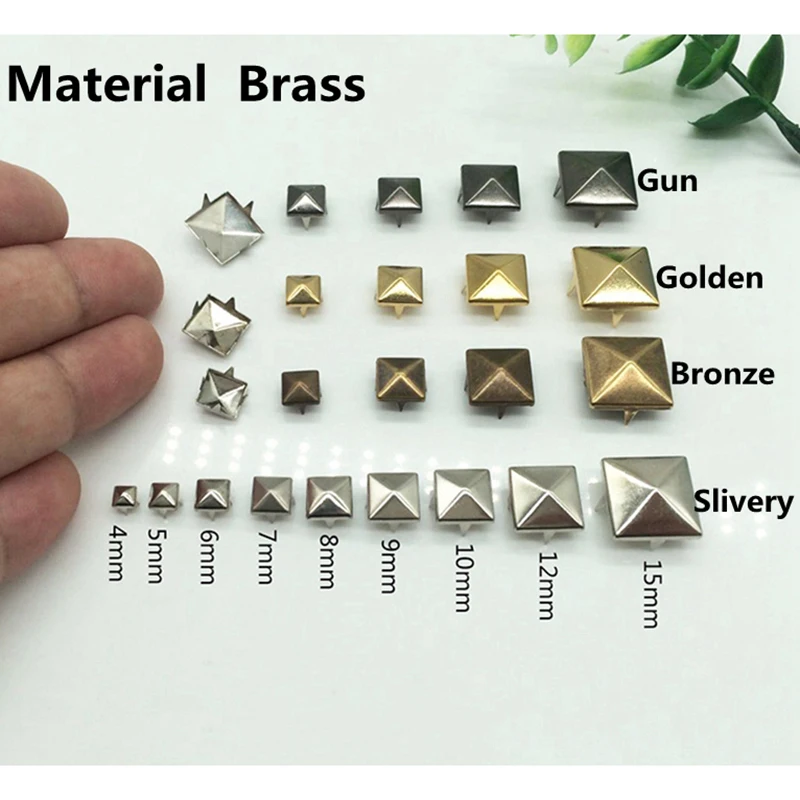 4-15mm Square Brass Nailhead Garment Rivets Claws Stud for For Bag Shoe Jeans Leather Craft Chocker Clothes Collar Accessories