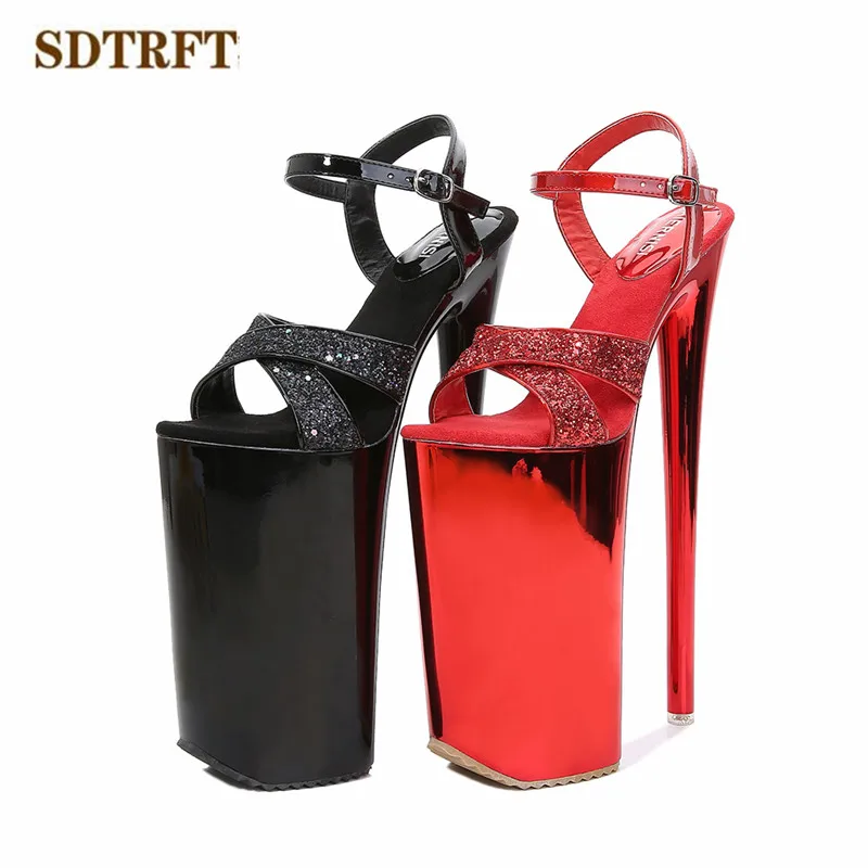 SDTRFT RED 10 inch Fetish Sequins Sandals 26cm thin heels Pumps platform Women Walking Show Artifact Model Shoes zapatos mujer
