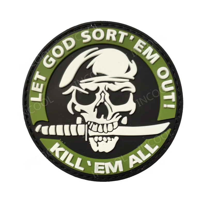 Skull Rubber Patches No Knife No Life Decorative Patch One Shot One Kill PVC Patch For Clothing Backpack Cap Bags