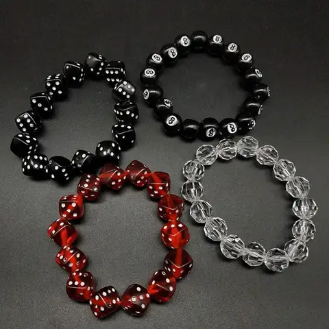 Bracelete colorido de acrílico com contas, bracelete elástico de dados, divertido jogo, pulseiras de dado da sorte, moda feminina