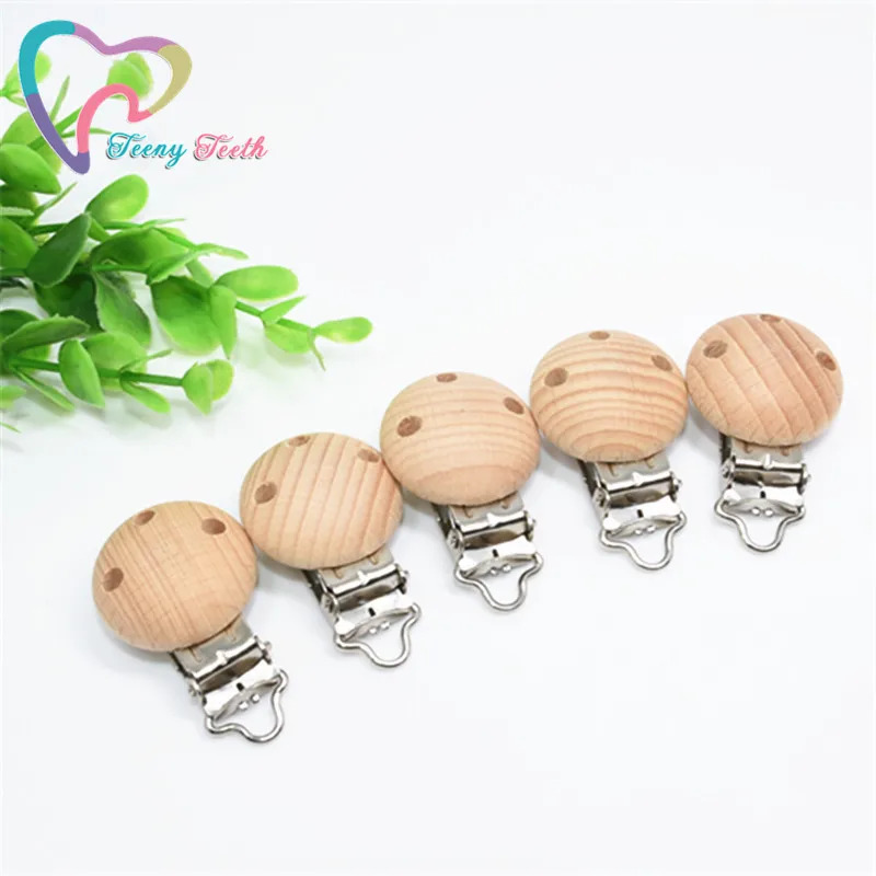 

Teeny Teeth 20 PCS Pacifier Clips Round Natural Color Beech Wood Baby Holder Teether Teething Universal Clip Wood Dummy Cilp