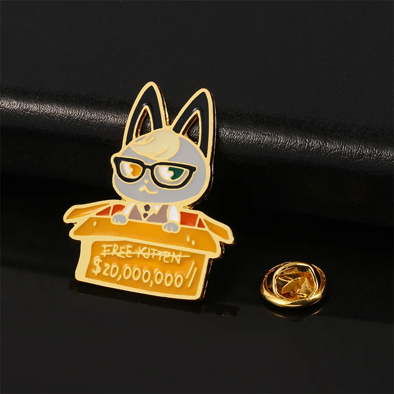 Animal Crossing Villager Raymond Hard Enamel Pin Cartoon Men and Women Trend Handsome Box Glasses Black Cat Medal Brooch