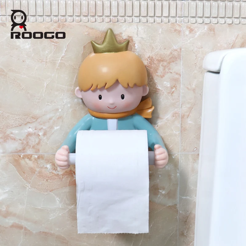 

Roogo New Style Lovely Figurine Free Peg 3M Sticker Bathroom Paper Holder Soft Plastics Prince And Alice Fairy Tale Towel Hanger