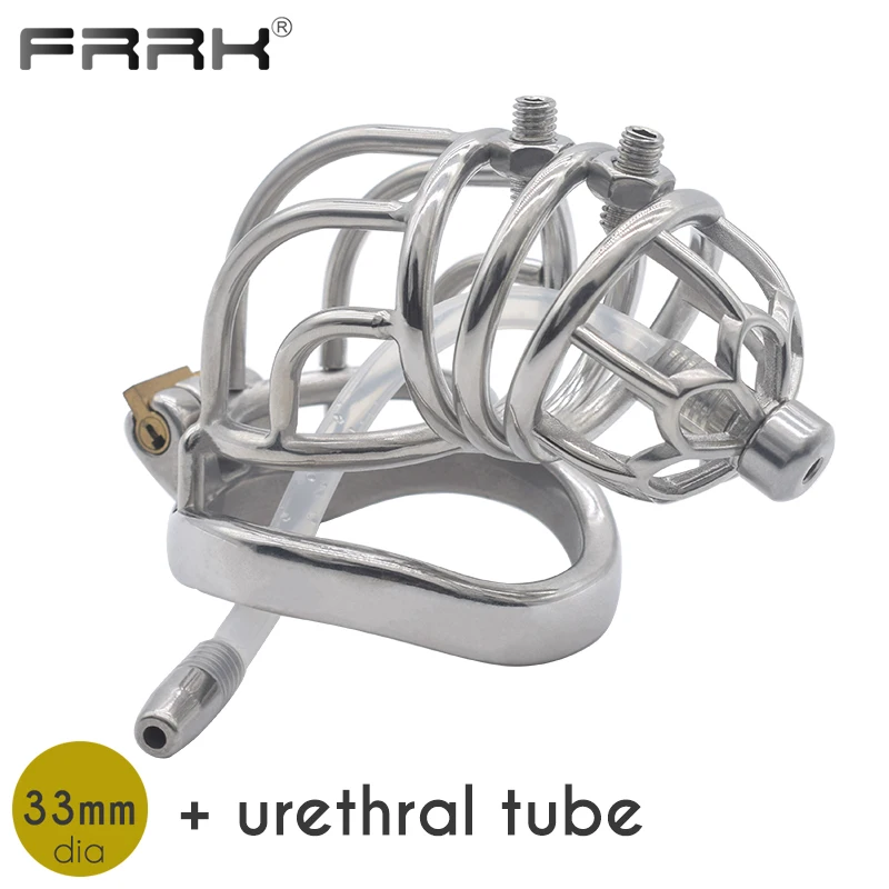 

FRRK Big Male Chastity Cage with Urethral Plug Penis Scrotum Ring Bondage Erotic Toys Sex Shop Sexual Devices Cock Lock for Men