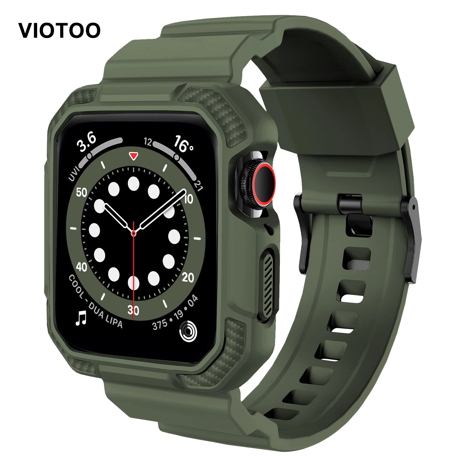 

Army Green Strap For Apple Watch Band 44mm 42mm with Bumper Case VIOTOO Rugged Full Protection 38mm 40mm Band Strap for iWatch