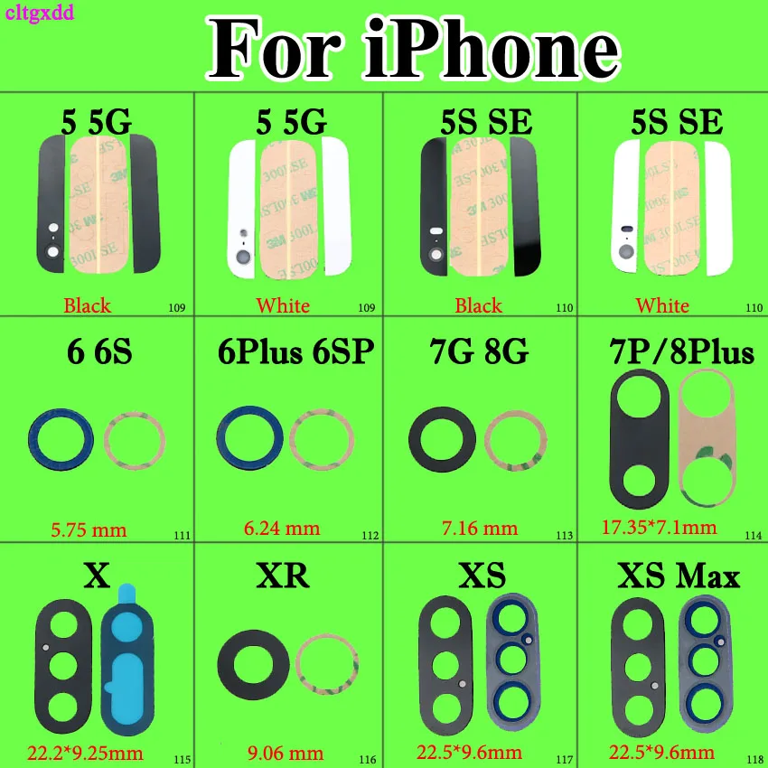 Glass Back Camera Lens with Tape Replacement for Apple iPhone X XS Max XR 8 7 6s 6 5SE 5S 5G plus Sapphire Rear Camera Lens Crys