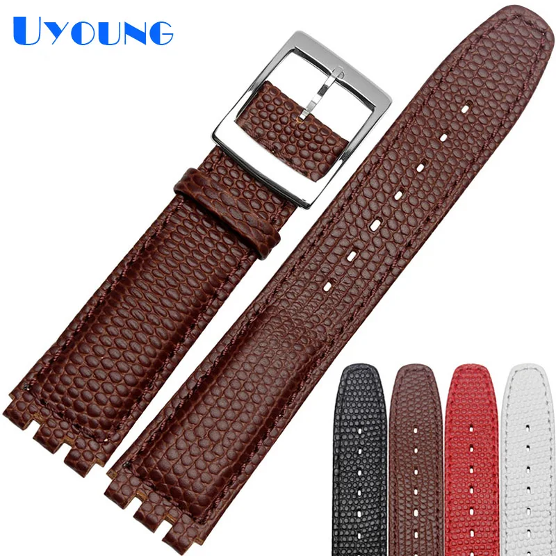 High Quality Waterproof Genuine Leather Watch Band 17mm Croco Pattern Black Brown White Strap For Swatch
