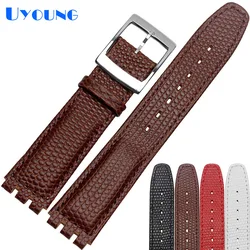 High Quality Waterproof Genuine Leather Watch Band 17mm Croco Pattern Black Brown White Strap For Swatch
