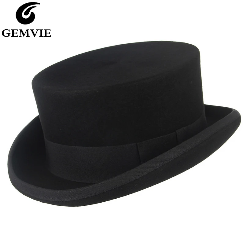 GEMVIE 11cm 100% filc wełniany Top Hat dla mężczyzn/kobiet Nowy kapelusz cylindryczny Topper Mad Hatter Party Costume Fedora Derby Magician Hat