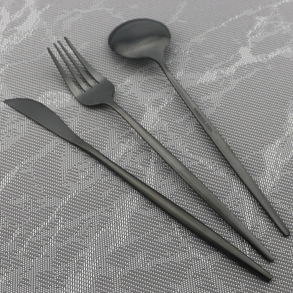 Black Matte Cutlery Set Knife Fork Spoon Dinner Set Kitchen Silverware Flatware Tableware Stainless Steel Dinnerware Set