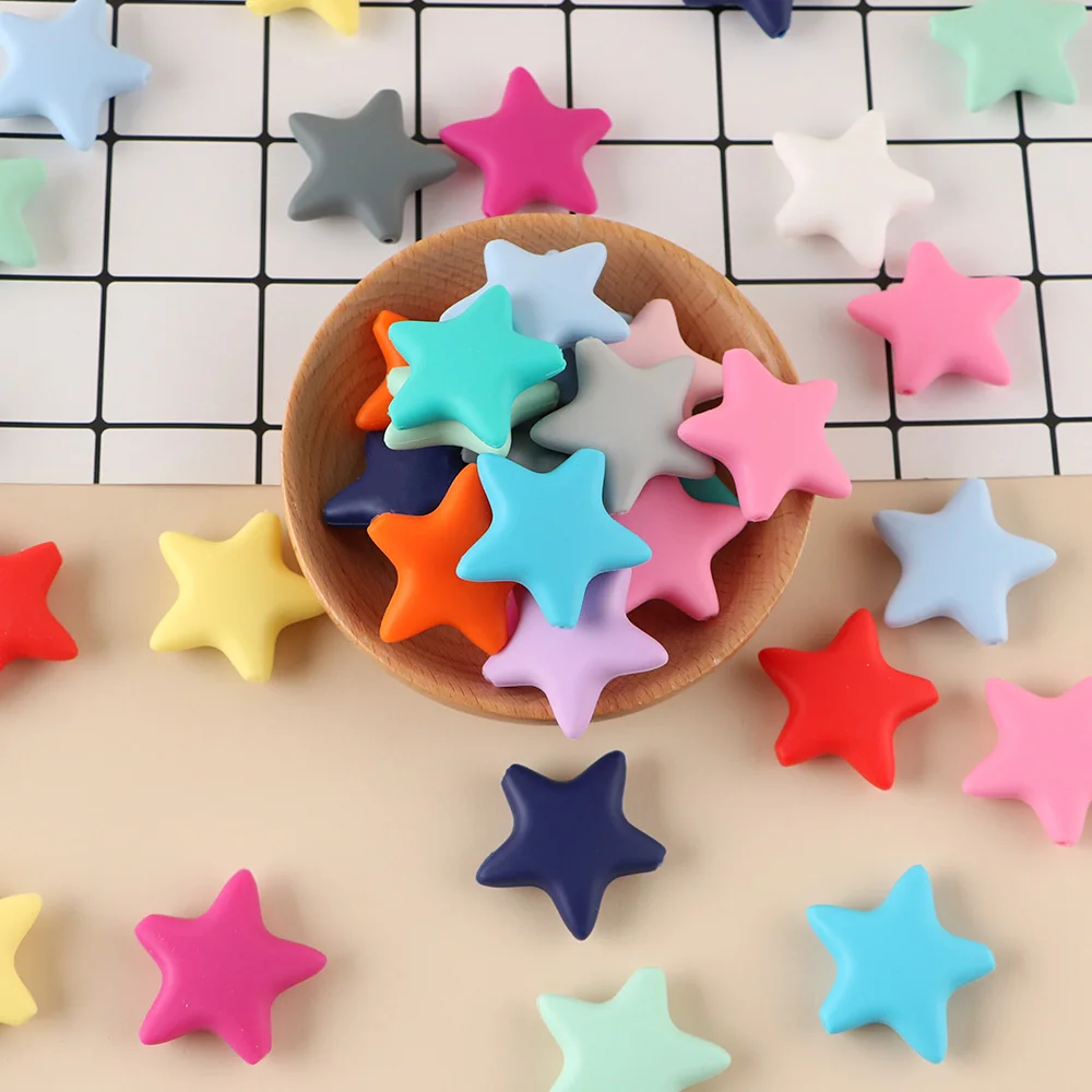 Kovict 10Pcs New Cute Star Silicone Beads  Chewable DIY For Necklace Accessories Jewelry Making