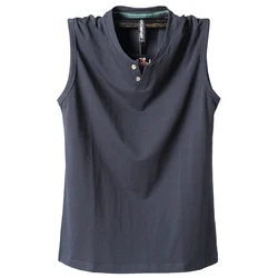 Pure Cotton Classic Tank Tops Men Sleeveless Tank Shirt Solid Color V-Neck Tees All-match Tees Button Sweatshirts Tank Men 5XL