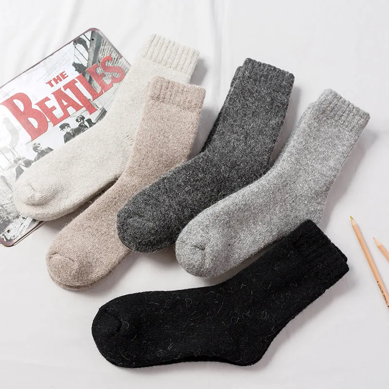 Super Thicker Solid Socks Merino Wool Rabbit Socks Snow Winter Warm Funny Happy Male Men Socks calceta hombre skarpety meskie