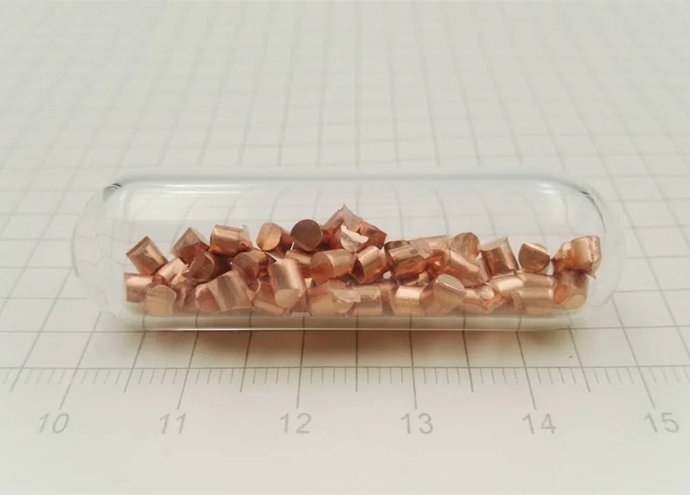 Copper metal beads - 5 grams 99.99% purity - sealed in ampoule under argon