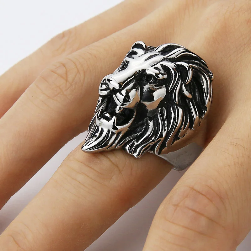 Stainless Steel Silver&Gold Color Lion Head Ring for Men Punk Rock Jewelry 316L Steel Men\'s Ring Party Accessories Anillo Bijoux