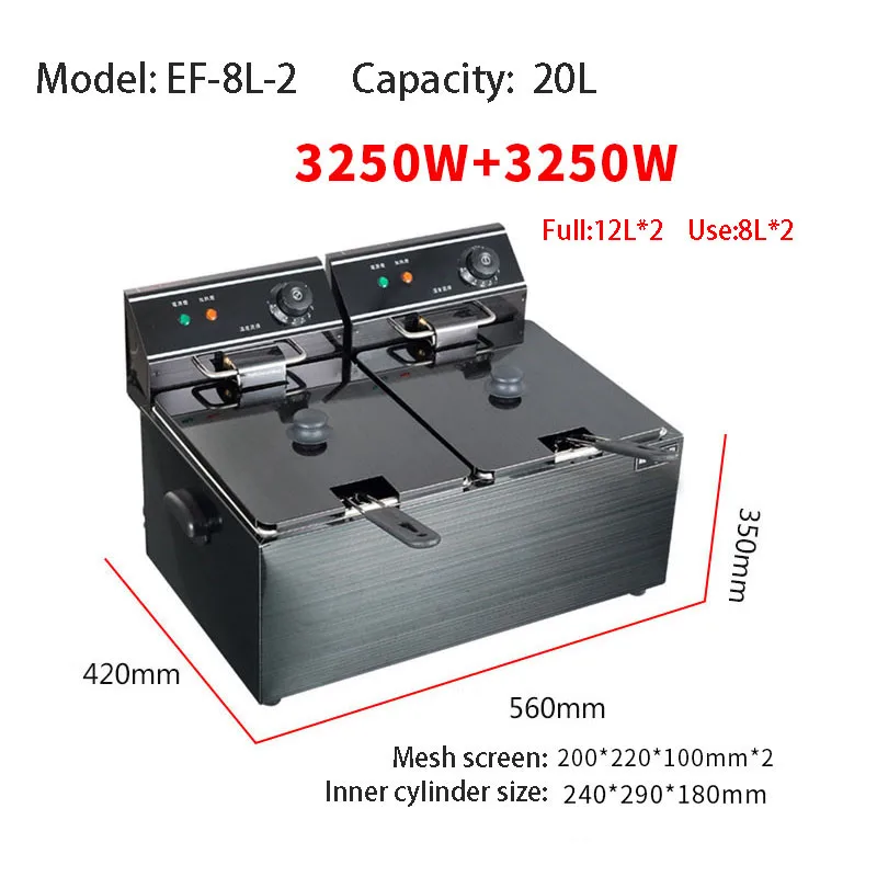 

Electric Grill Frying pan 2 cylinder commercial thickening fryer Fried chicken/dough sticks 20L furnace French fries machine