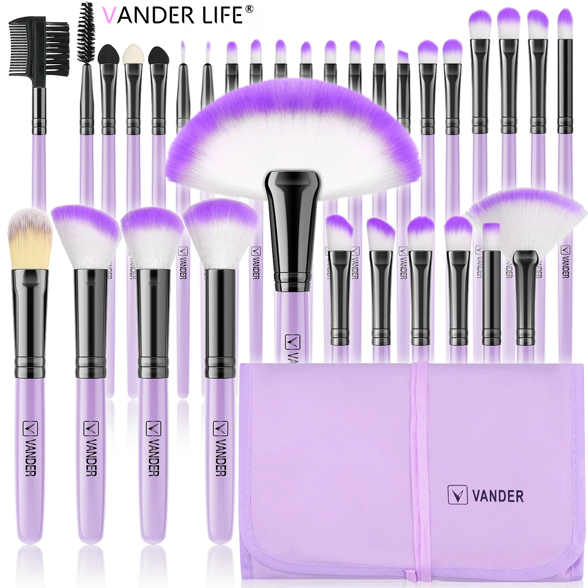 

Makeup Brushes,VANDER 32pcs Purple Makeup Brush Set High Quality Natural Synthetic Hair Makeup Brush Tools Kit