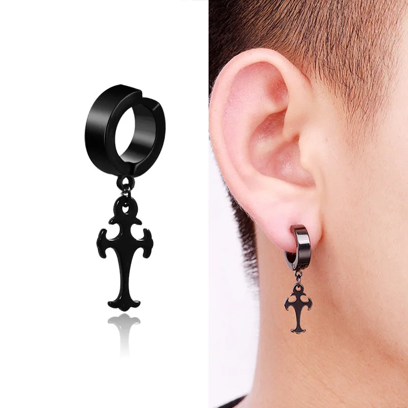 1 Piece Punk Stainless Steel Ear Clip Earrings For Men Women Black Color Non Piercing Gothic Jewelry Boys and Girls Best Gifts