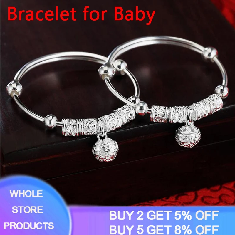 Not Allergic 100% Original  Silver Color Bangle Bracelets For Baby Child Girl Birthday Gift Charms Beads Bracelet ZBH284