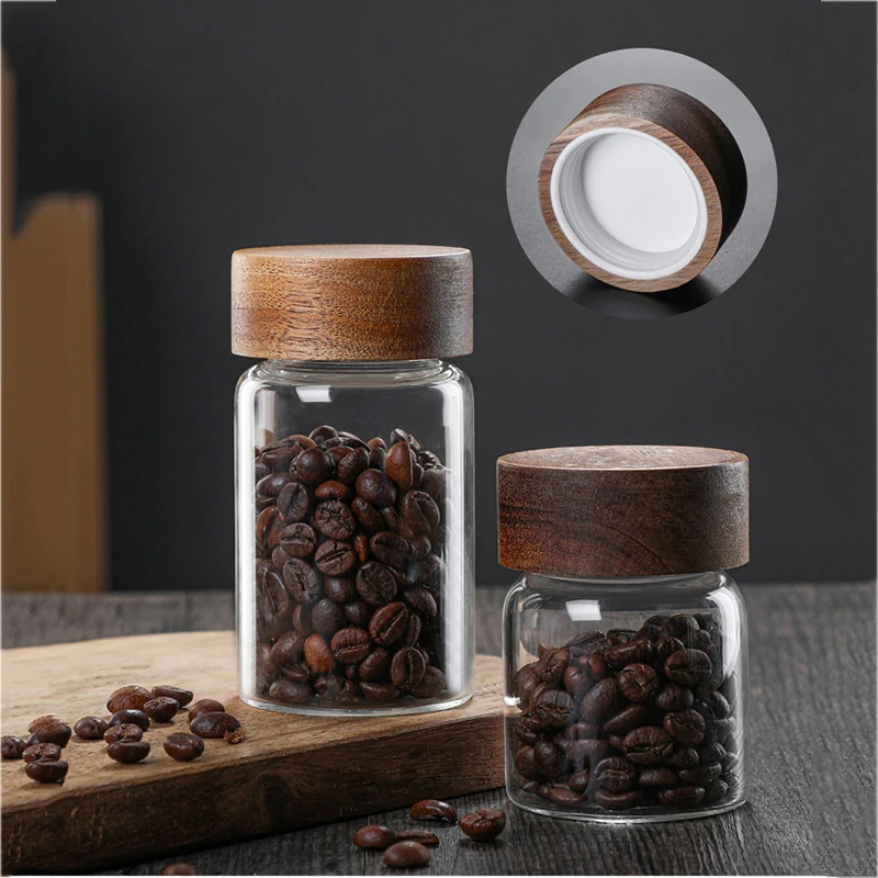 Acacia Wood Lid Threaded Mouth Sealed Storage Tank Portable Home Multi-function Glass Storage Bottle 100/150/200/220/550/750ML