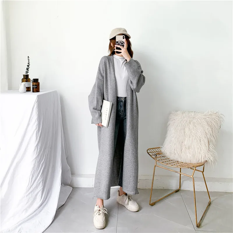 

[ZAYAU]New Autumn Winter Belt Sweater Cardigan Versatile Lazy Wind Loose Knit Medium Length Coat women's Waist2021