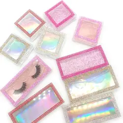 Wholesale Empty Rhinestone Strip Lash Package Diamond Lash Case Lash Box 3D 5D Lash Box Square/Rectangle Plastic Eyelash Package