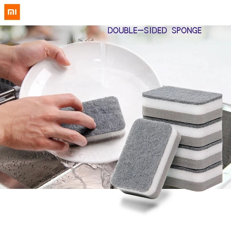 Xiaomi-esponja gruesa de doble cara para lavar platos, almohadilla de limpieza, cepillo nano de algodón, cepillo de olla, esponja de cocina, 5/1 Uds.