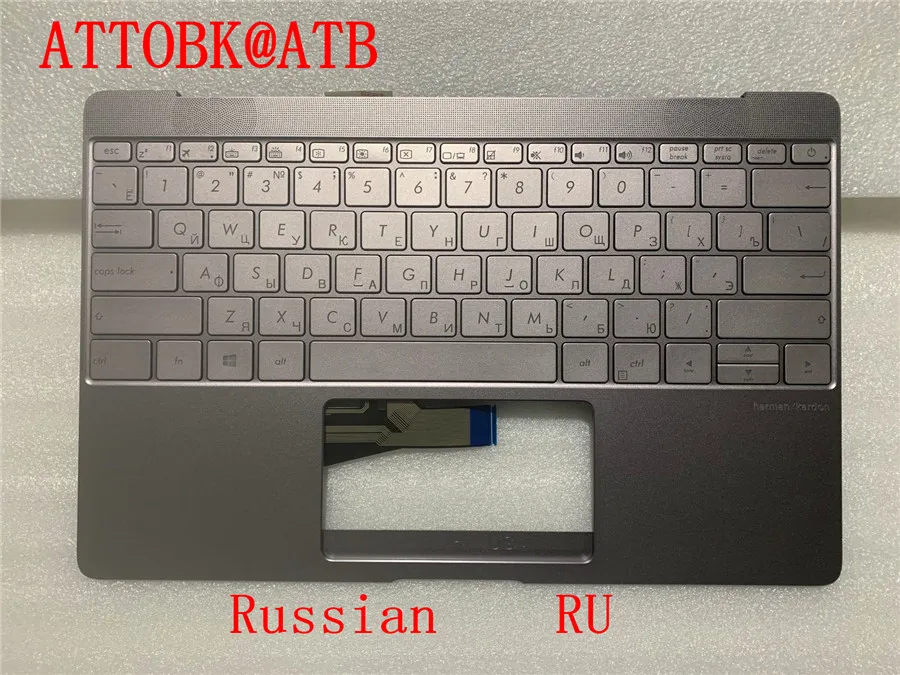 Imagem -02 - Teclado do Apoio de Mãos do Portátil Padrão Russo para Asus Zenbook Ux390 Ux390ua Ux390u Cinza Azul Ouro com Luz de Fundo Novo