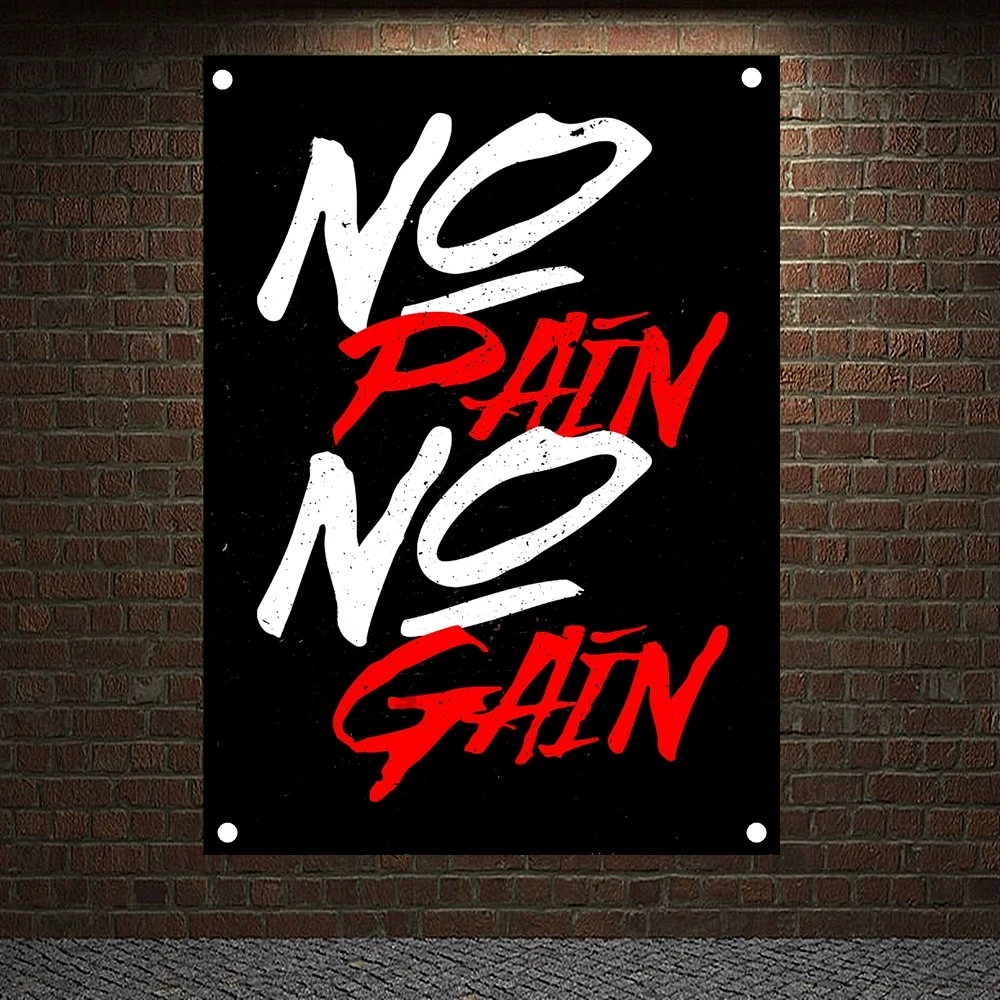 NO PAIN NO GAIN Motivational Workout Posters Exercise Bodybuilding Banners Wall Art Flag Canvas Painting Tapestry Gym Wall Decor