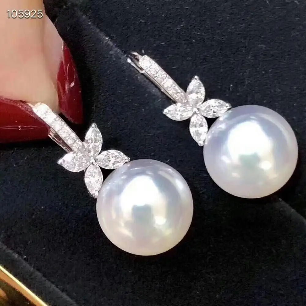 Pure 925 Sterling Silver Fine Jewelry Fresh Water White 9-10mm Round Pearl Dangle Earrings for Women Fine Pearl Earrings
