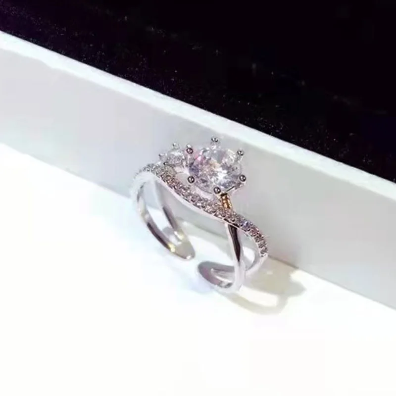 Classic Verlovingsring Aaa Kubieke Zirkoon Vrouwelijke Vrouwen Flash Strass Bruiloft Cz Uitgeholde Band Ringen Zilveren Kleur Sieraden