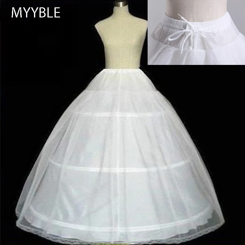 MYYBLE High Quality White 3 Hoops A-Line Petticoat Crinoline Slip Underskirt For Ball Gown Wedding Dress  In Stock