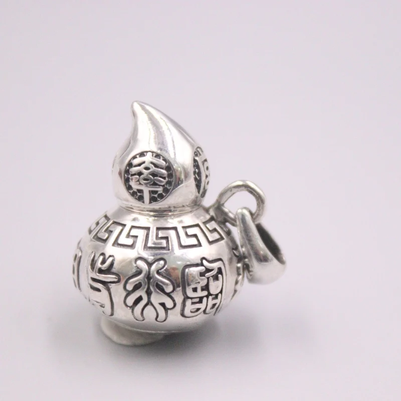 Fine Pure Sterling Silver S925 Pendant Women Men Coin Eight Trigrams Figure Gourd Pendant 27*20mm