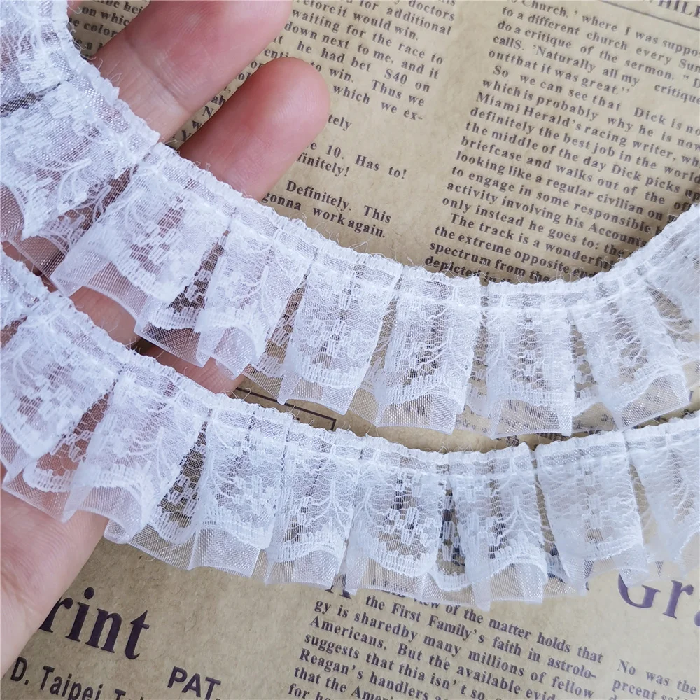 5 متر الأبيض 2-layer 25 مللي متر مطوي التشذيب الأورجانزا شريطة من الدانتيل لوازم الخياطة الحرفية ملابس دمى فستان الزفاف اكسسوارات