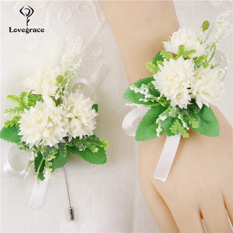 Flor de seda para boda, ramillete y Boutonniere para boda, boda, fiesta de graduación, hombres, pulsera de muñeca Artificial, flor para dama de honor