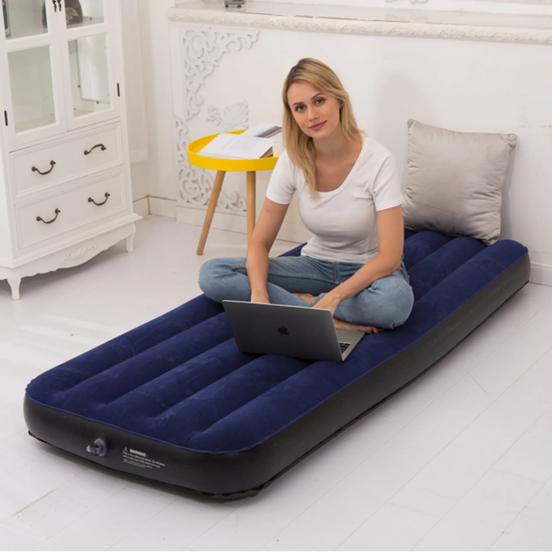 Household Simple Navy Blue Inflatable Mattress Foldable Inflatable Nursing Bed Outdoor Garden Lazy Inflatable Sofa with Air Pump