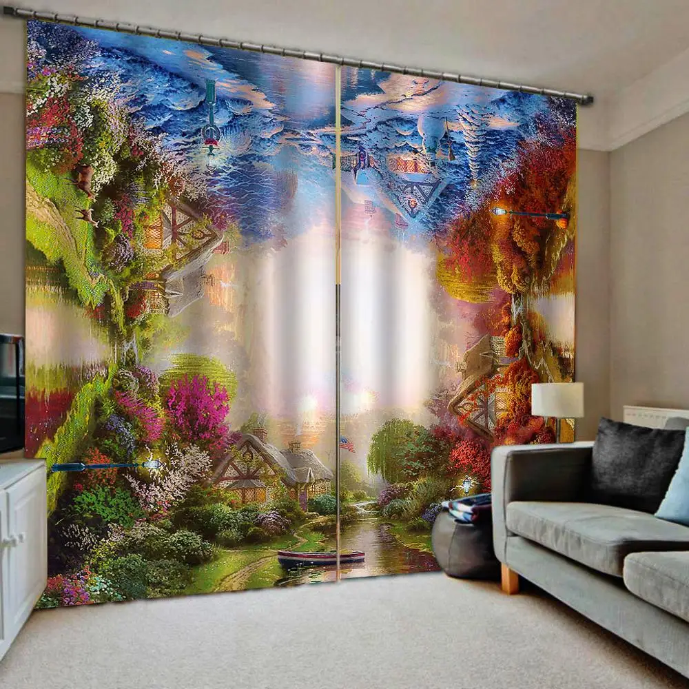 

paint the painting 3D Curtain Luxury Blackout Window Curtain Living Room scenery curtains