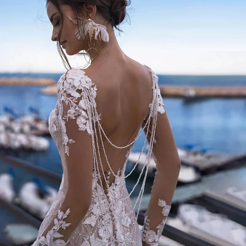 Sexy Mermaid Wedding Dresses Appliques Beads Chain Backless Vestido De Noiva Gelinlik Dubai Bridal Engagement Robe Mariee - AliExpress Sexy Mermaid Wedding Dresses Appliques Beads Chain Backless Vestido De Noiva Gelinlik Dubai Bridal Engagement Robe Mariee - AliExpress